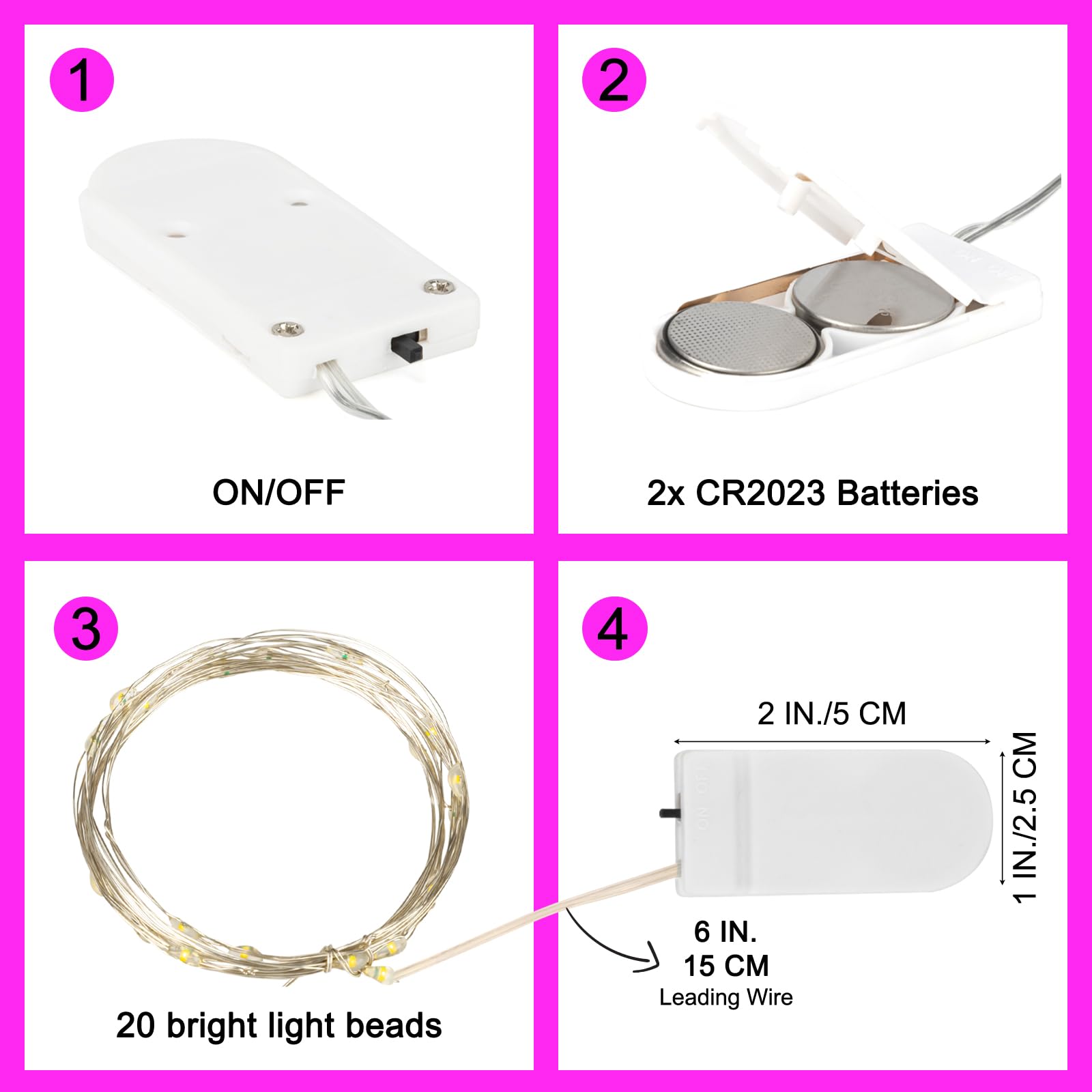 Sinamer 6 Pack Led Fairy Lights 7Ft Battery Powered Waterproof, Silver Wire 20 Led Pink Mini String Mason Jar Lights For Diy Wedding Party Bedroom Patio Easter Christmas