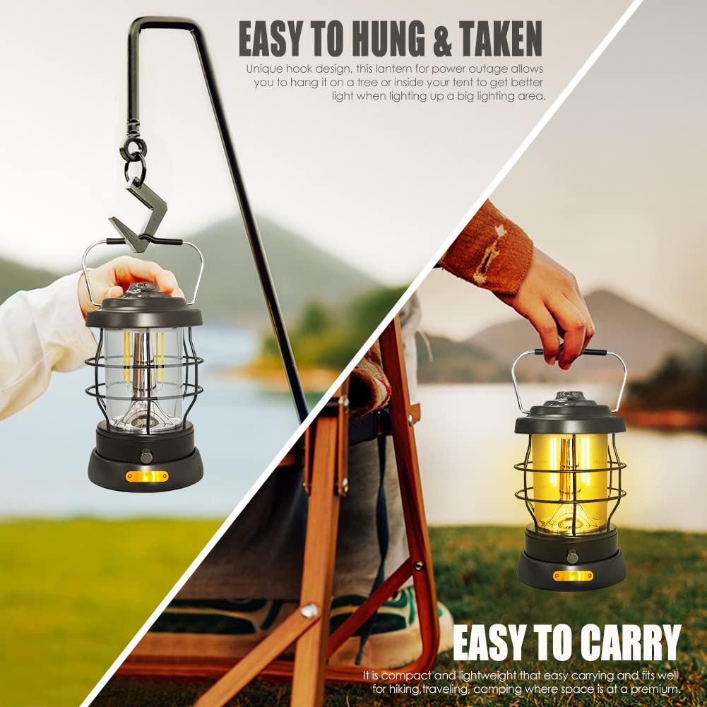 UniqueFire Retro Camping Lantern 1500LM Rechargeable 4x8in Black ABS