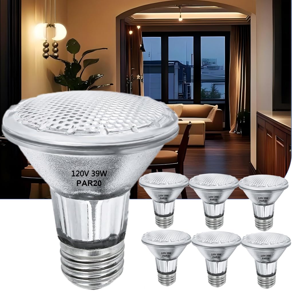 Ragfoz Par20 Flood 39W 120V Light Bulbs, 6Pcs Par20 Halogen Light Bulbs, E26 Medium Base, 2700K Warm Lighting For Range Hood Bul