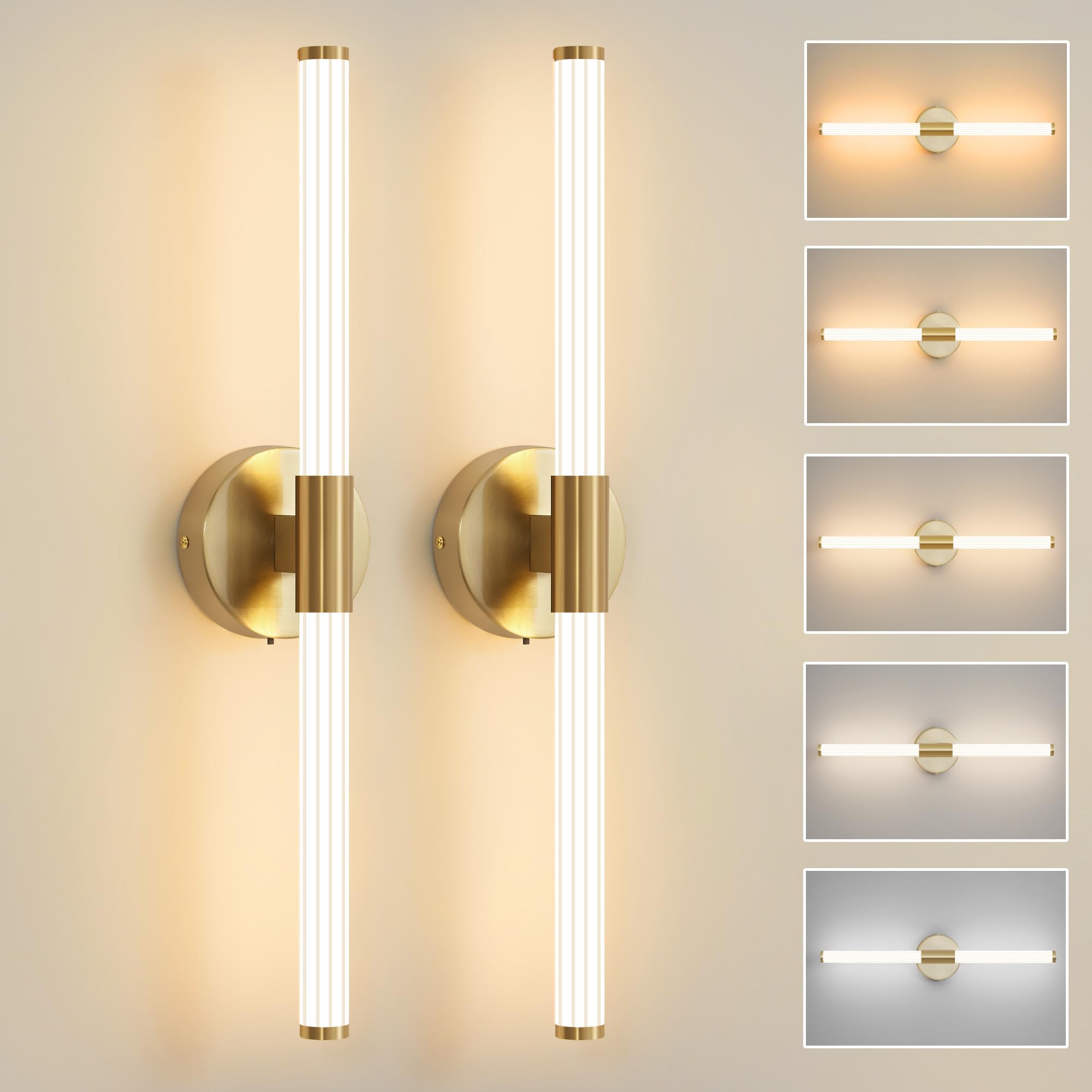 Gold Wall Sconces Set Of Two Hardwired  Dimmable 5Cct Led Bathroom Light Fixtures Over Mirror  360 Full Lighting 23 Inch Vanity Light Bar Modern Wall Sconce For Bathroom Bedroom Living Room