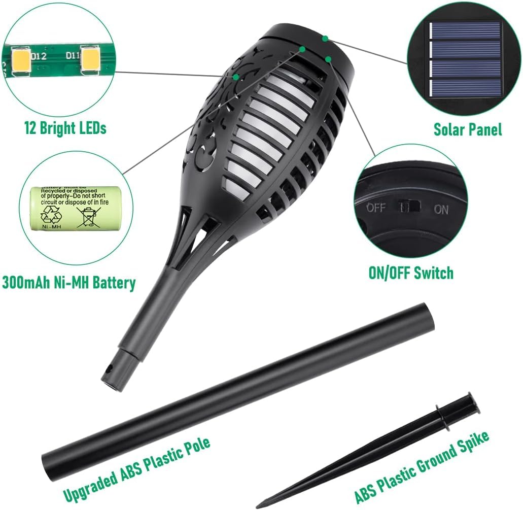 Aityvert Outdoor Solar Torch Lights, Outdoor Flame Decorative Ambient Lights Garden Decorative Flickering Flame Lights Garden Wa