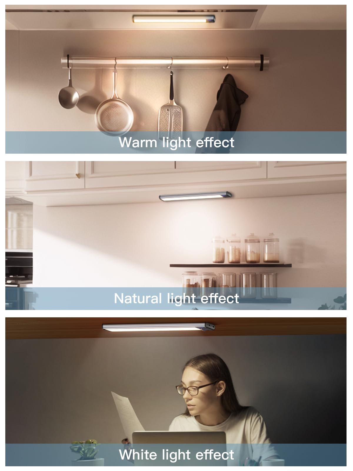 Yiger Under Cabinet Lighting 88 Led, Dimmable Motion Sensor, Rechargeable 2 Pack, Silvery