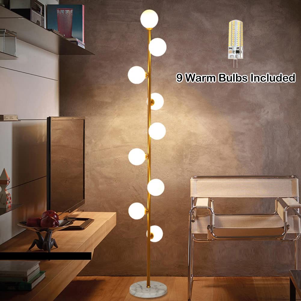 Hsyile Gold Glass Floor Lamp - 9-Light Cozy Elegant Modern Design for Living Room, Bedroom, Office