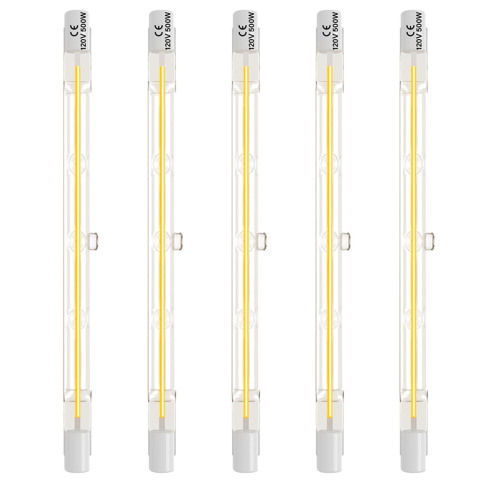 Lacnooe R7S Halogen Light Bulbs 500W 120V, 118mm J-Type T3, Warm White, Dimmable, 5 Pack