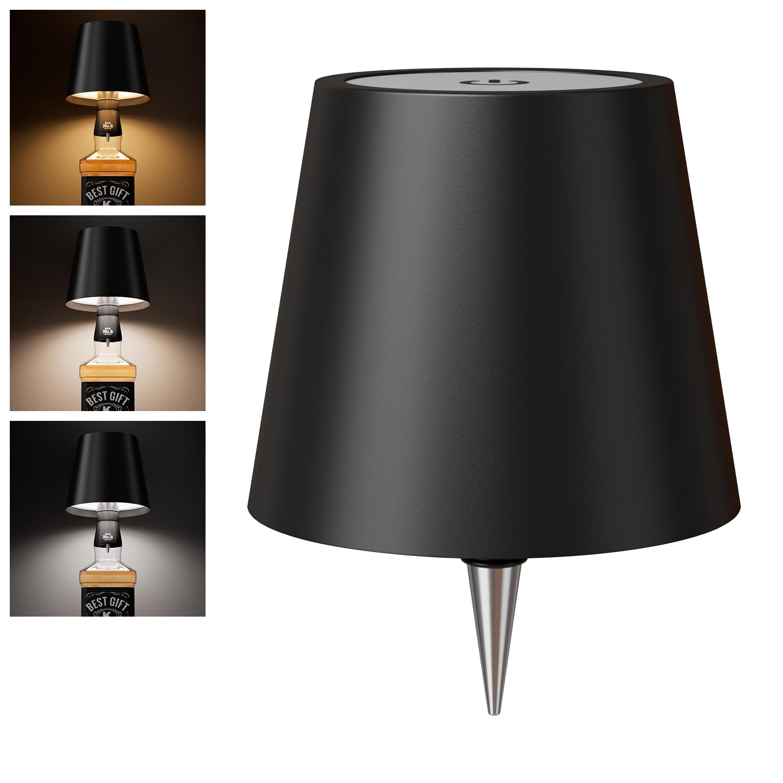nulmvic Wireless Bottle Lamp Shade - Portable LED Wine Bottle Lamp with Stopper, 3 Color Stepless Dimming Rechargeable Touch Win