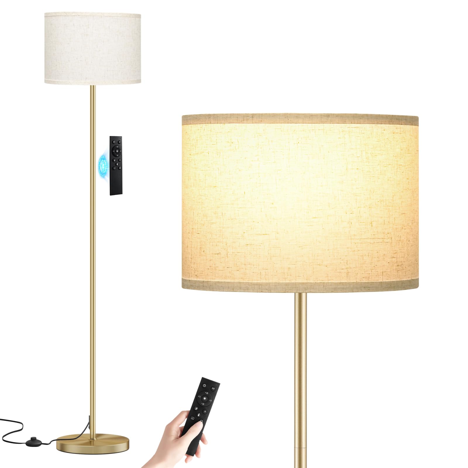 Ambimall 60in  Modern Floor Lamp with Remote, Metal, Beige & Gold, Model RPT-ZGB121