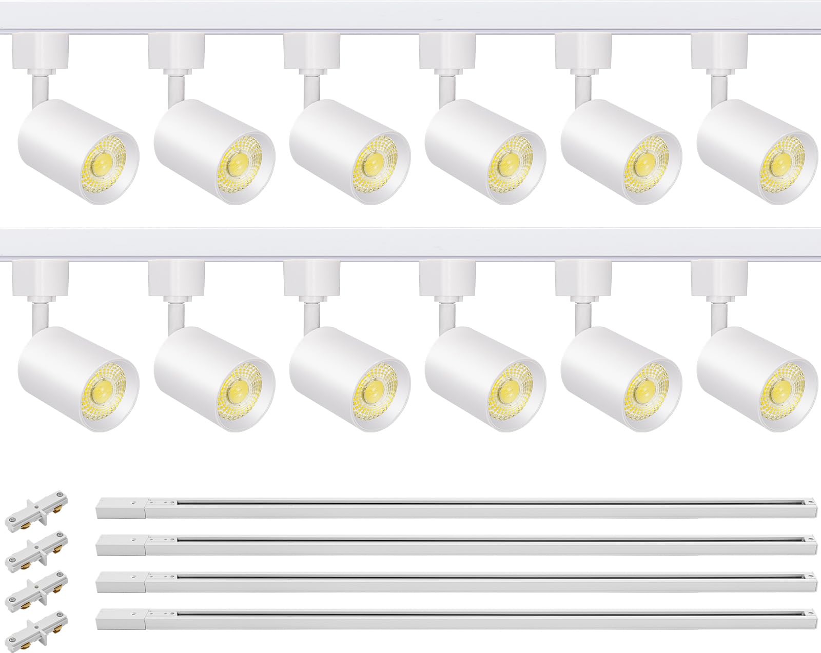 Vanoopee 12-Light Led Track Lighting Kit With 13Ft H Type Track Lighting Rail, Dimmable Led Track Light Heads Modern Kitchen Track Lighting Fixtures Ceiling Spot Light 3000K 24° Cri90+ 10W 800Lm White