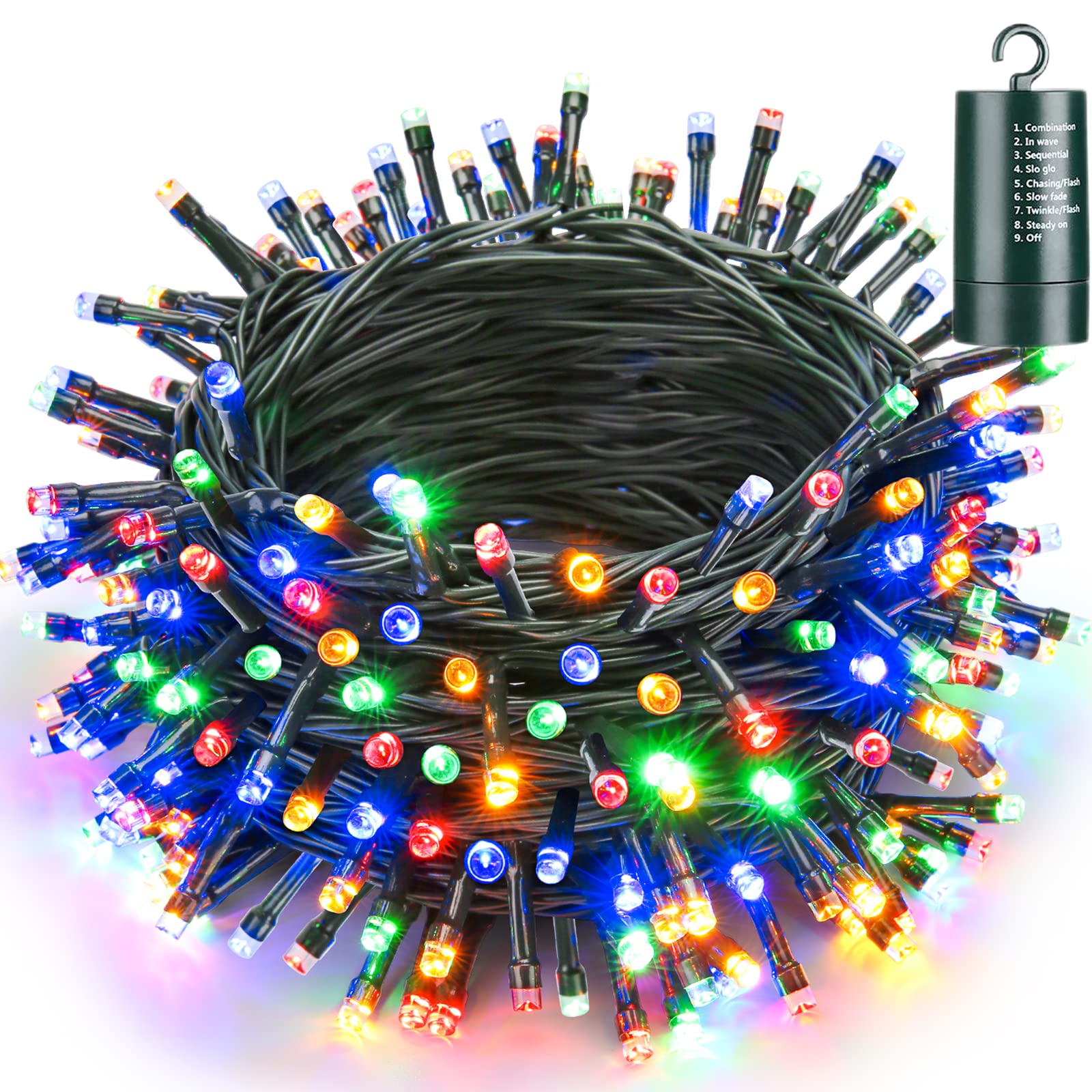 Joomer 66ft Battery Operated Christmas Lights, 200LED Multicolor Fairy Lights, Waterproof, 8 Modes for Outdoor Holiday Decoration