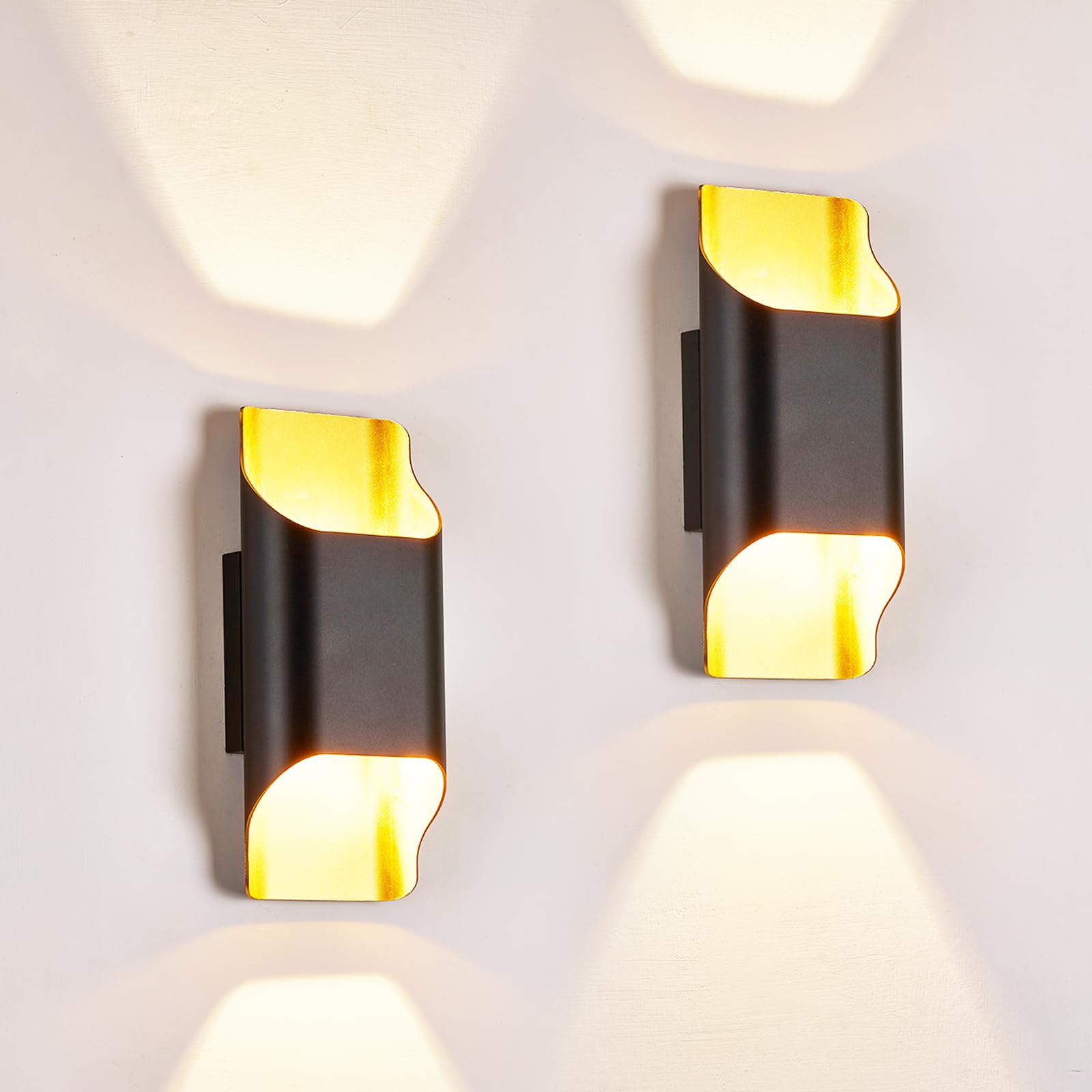 LUXLUCIO Balck Gold Wall Lights for Up and Wall Light, 5%-100% Dimmable, Modern Porch Light, IP65 Waterproof, 120V, 12W, 2700K-5