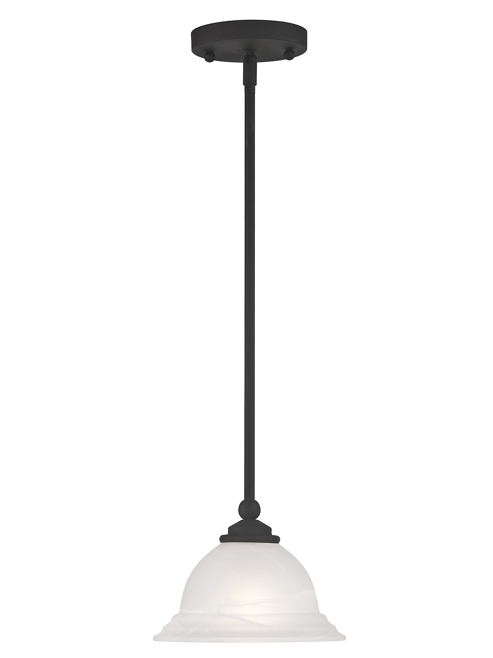 Livex Lighting North Port 1 Light Mini Pendant, Black Alloy Steel with White Alabaster Glass Shade, Model 4256-04