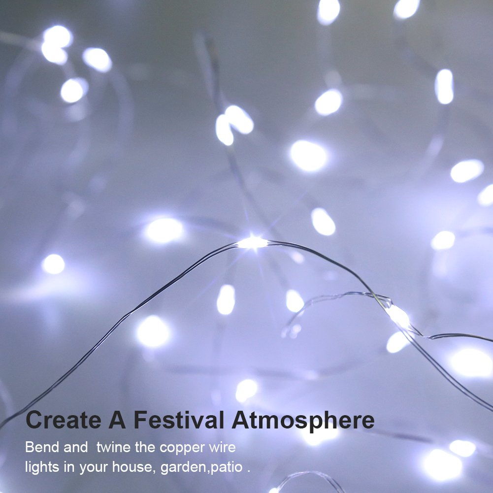 GDEALER Fairy Lights 20 Ft 60 LED Battery Operated Waterproof Twinkle Lights 2 Pack White TS03