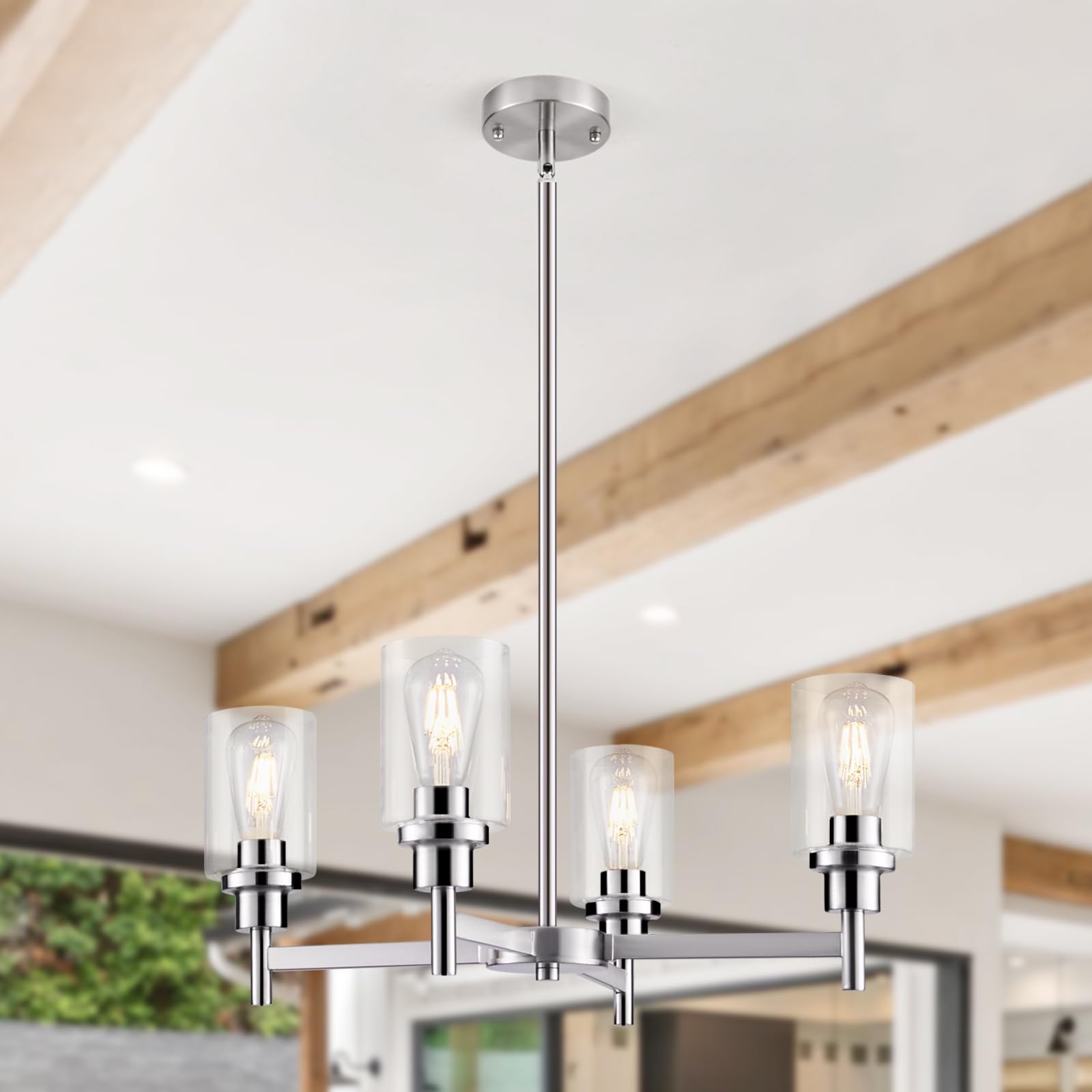 Seilisy 6-Light Matte Black Chandelier Pendant Light Fixture with Glass Shade for Dining Room, Kitchen Island, and Hallway