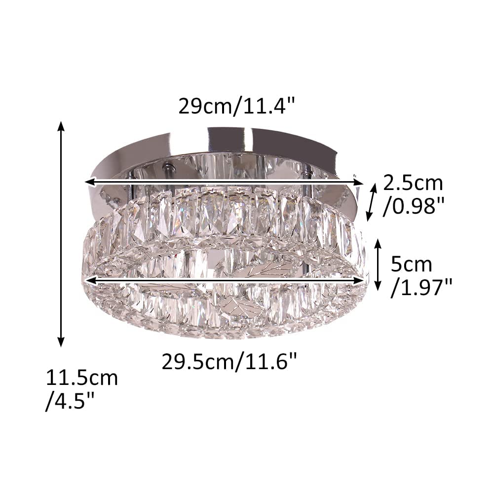 Finktonglan 11.6&quot; Modern Crystal Led Ceiling Light Fixture, Stainless Steel, Cool White