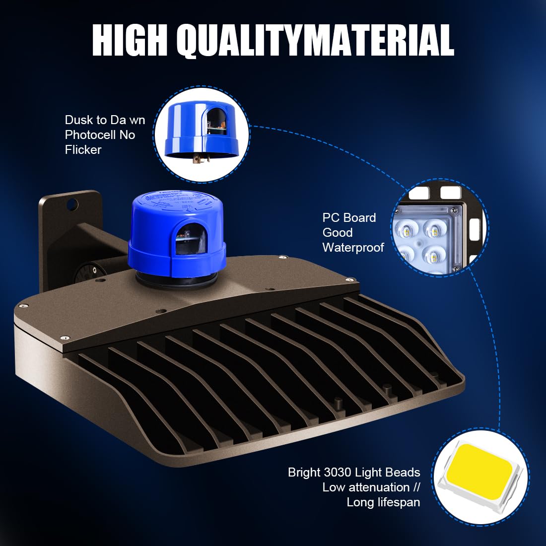 Juyace 150W LED Flood Light - Waterproof Barn Light, Wall Mounted, Brown, Model KU293, Dusk to Dawn, 5000K, for Outdoor Security