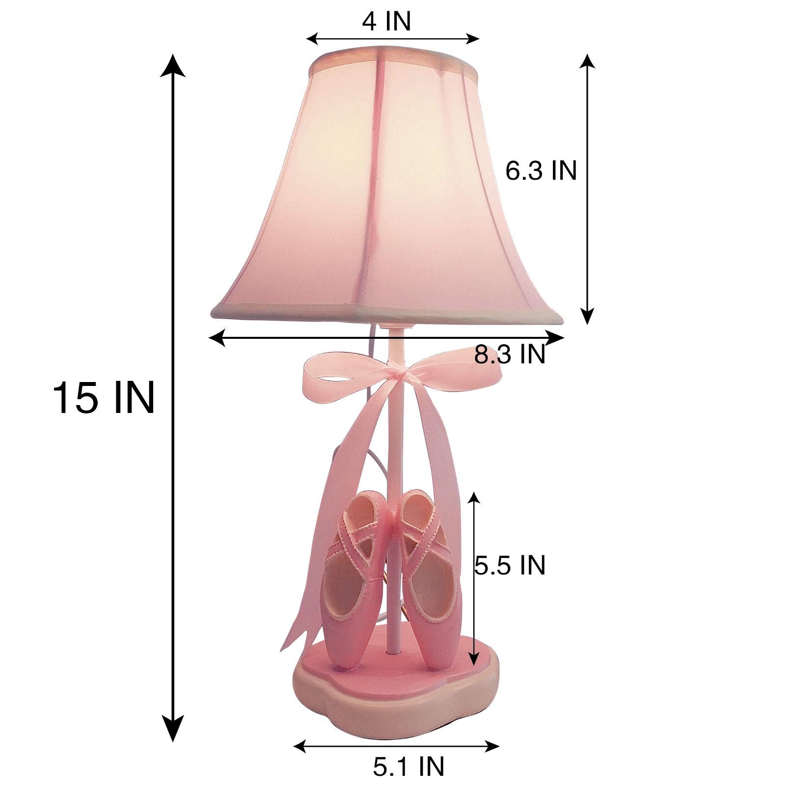 Cozylight Bedside Lamp, 14" Pink Dancing Shoes Design with Fabric Shade, E26 LED Bulb Included, Model CL99103