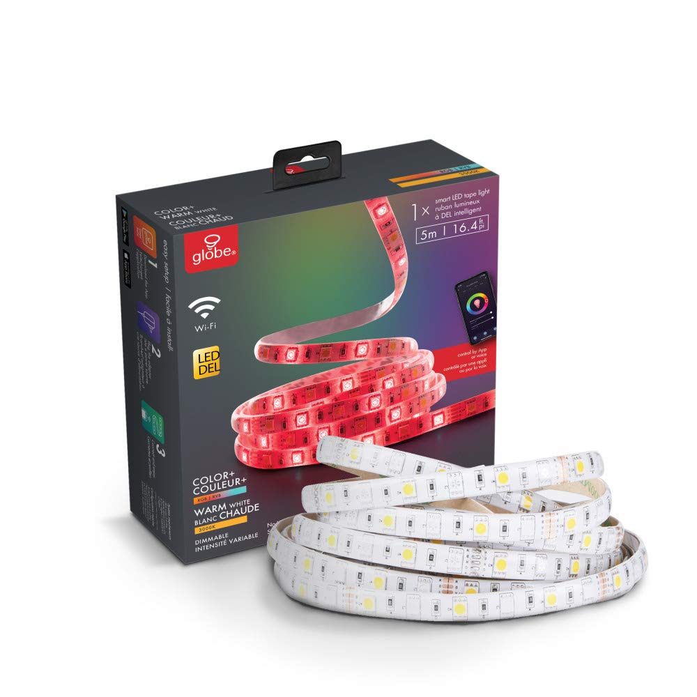 Globe Electric Smart Strip Light, 16.4 ft, Multi-Color, 300 Lumens, Model 50053, Plastic