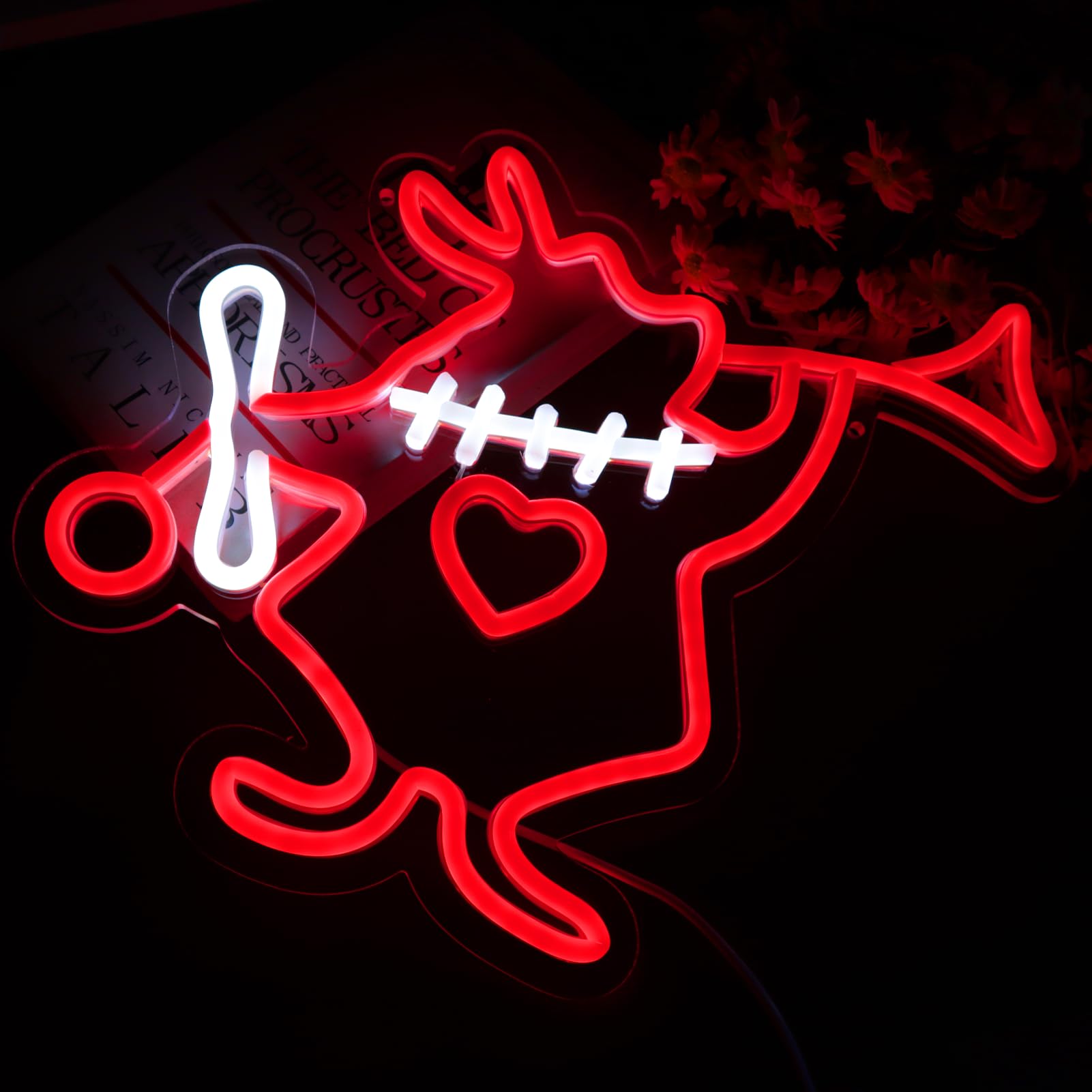 Tiabuy Neon Wall Art - Dimmable Rabbit LED Light, 12inx12in, Acrylic, Red