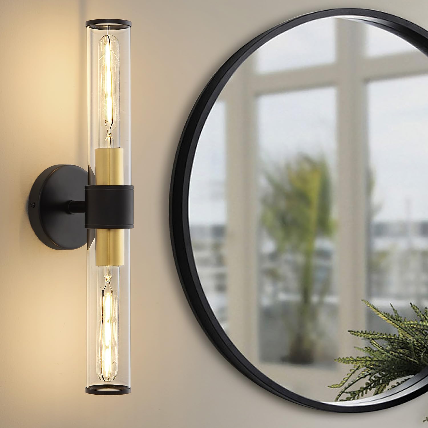 Vaziden Black And Gold Wall Sconce  Bathroom Light Fixtures In Clear Glass Indoor Wall Sconces  Modern Sconce Wall Lighting Up And Down Vanity Lights Fixtures For Bathroom - Bulb Not Included