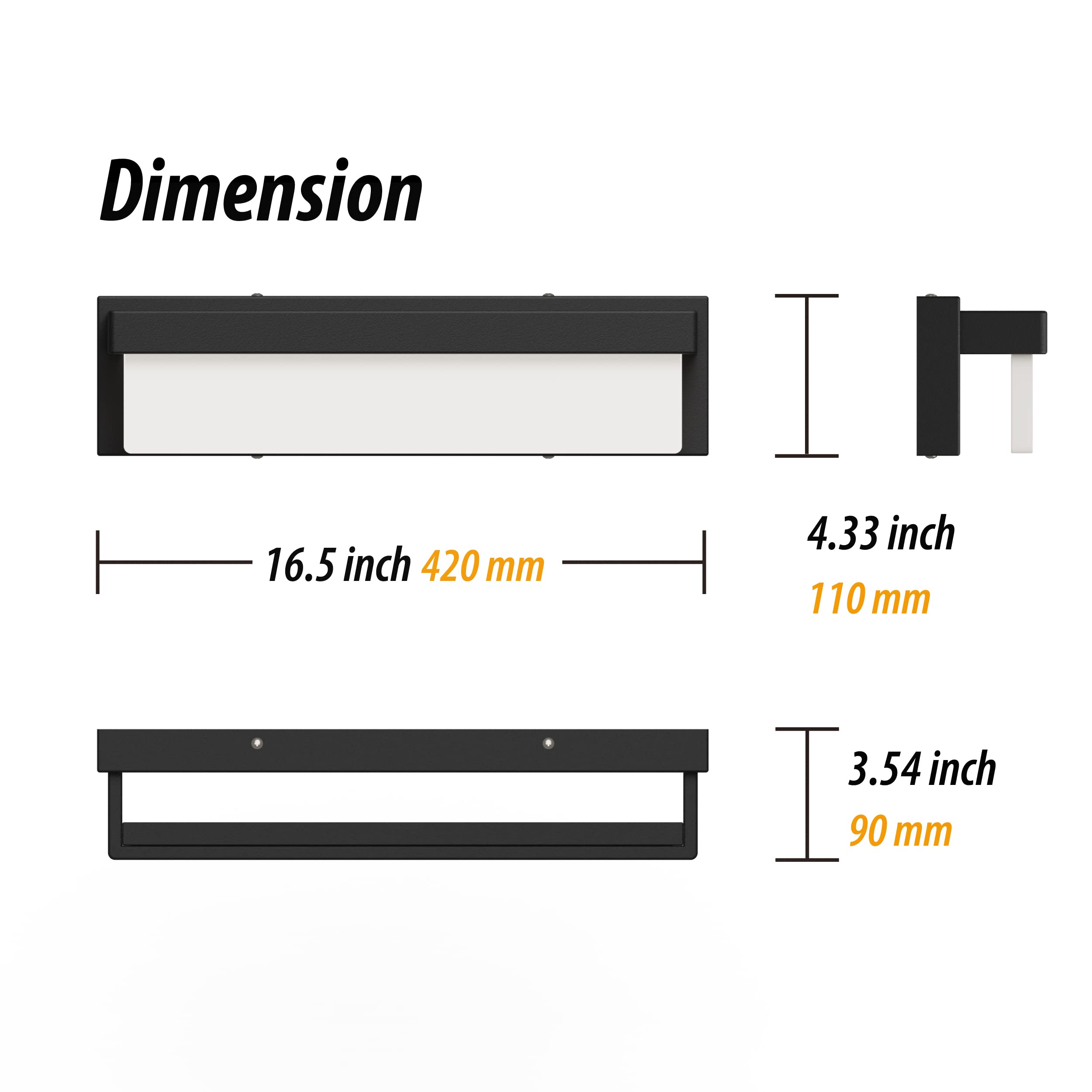 Lightinn Led Bathroom Vanity Light 16.5" Black Metal Over Mirror Sconce 4000K Daylight