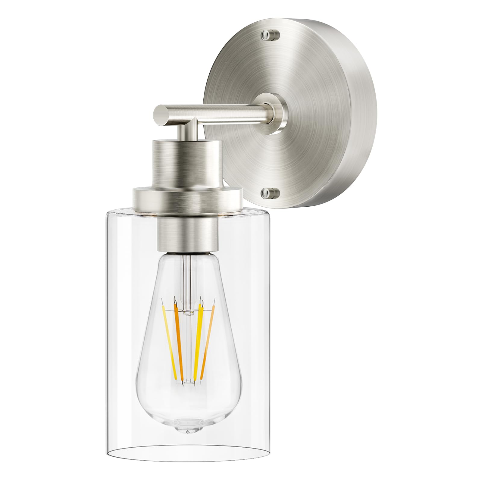 Buthy Brushed Nickel Wall Light: Led Wall Sconces Indoor, Modern Sconces Wall Lighting With E26 Base And Clear Glass Shade, Wall Light Fixtures For Bedroom, Hallway, Mirror, Living Room
