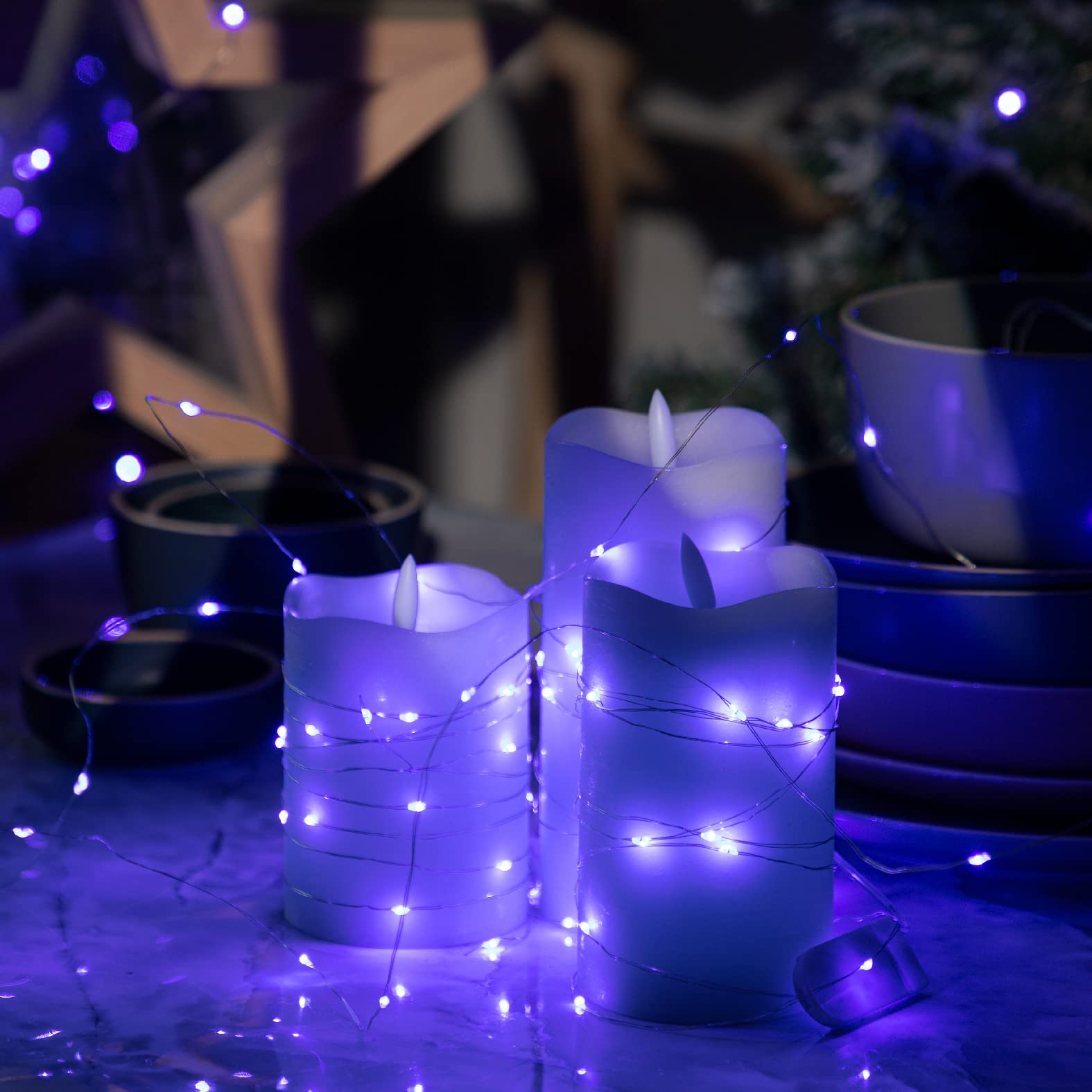 Sinamer 12-Pack Led Fairy Lights 7 Feet Battery Powered Waterproof Silver Wire 20 Slim Copper Wire Pastel Lights For Diy Wedding Party Bedroom Patio Easter Christmas (Blue)