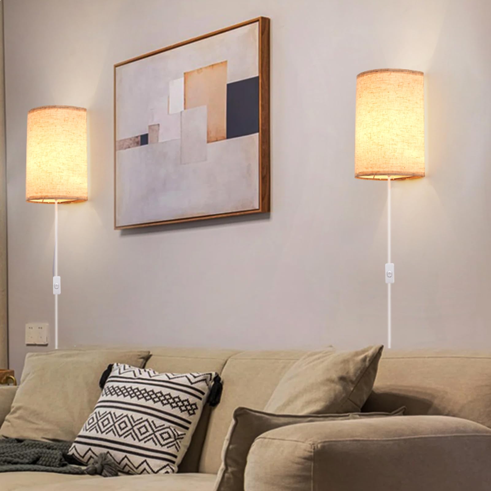 Xieyor Plug In Wall Sconce, 3 Colors Wall Sconces Set Of Two, Industrial Plug In Wall Light, Wall Sconce Lighting On/Off Switch