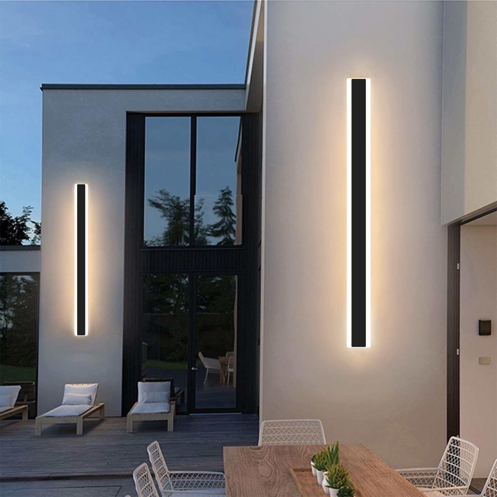 Modern 47Inch Outdoor Wall Light, 3000K Black Acrylic Exterior Lighting Fixtures Wall Mount, Ip65 Waterproof Modern Porch Lights Outdoor Wall Sconce, Led Long Outdoor Lights For House Hard-Wired