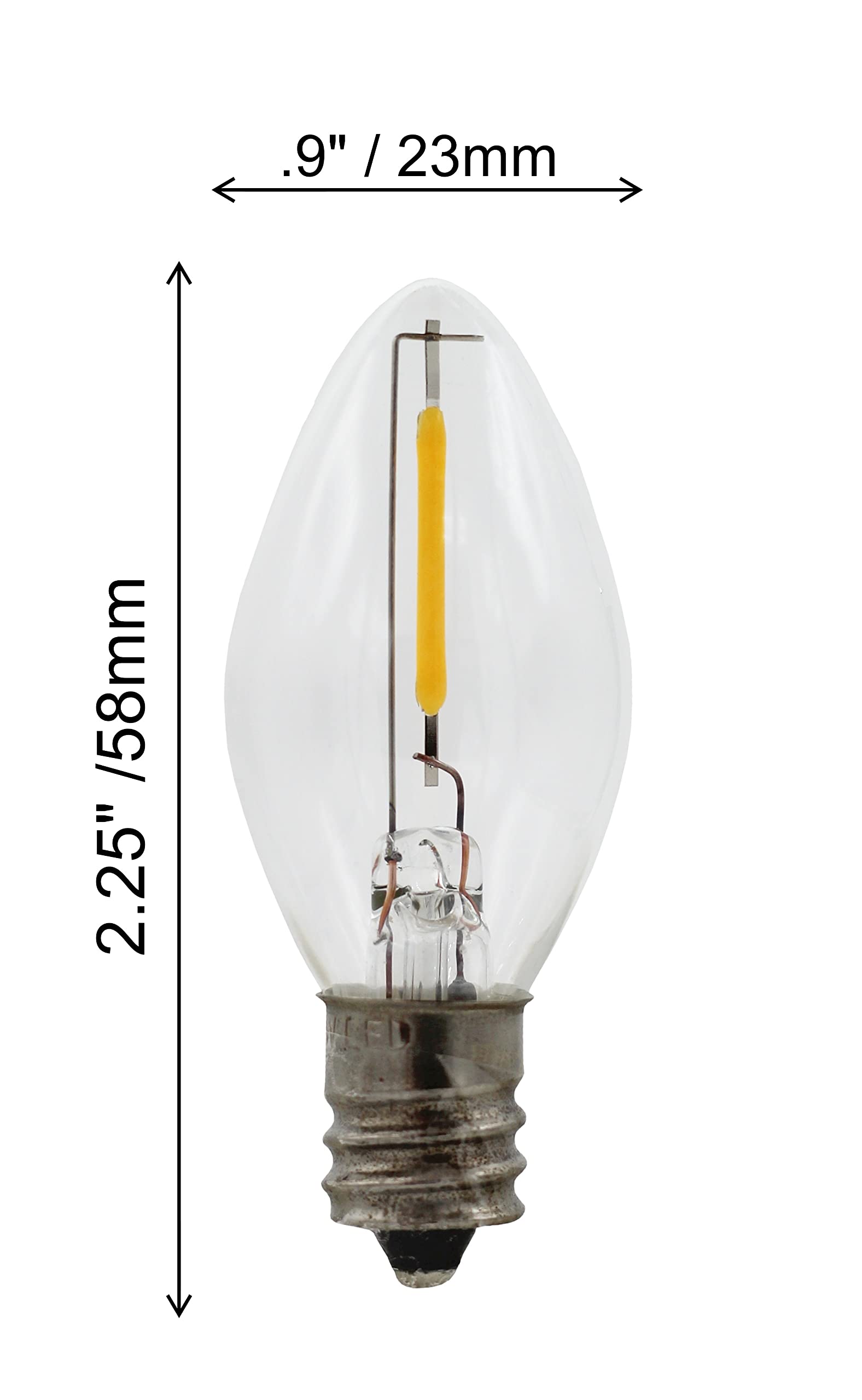 Creative Hobbies LED Night Light Bulbs, C7 Candelabra Base, 4W-7W, Clear White, Model 18340, Indoor/Outdoor Use
