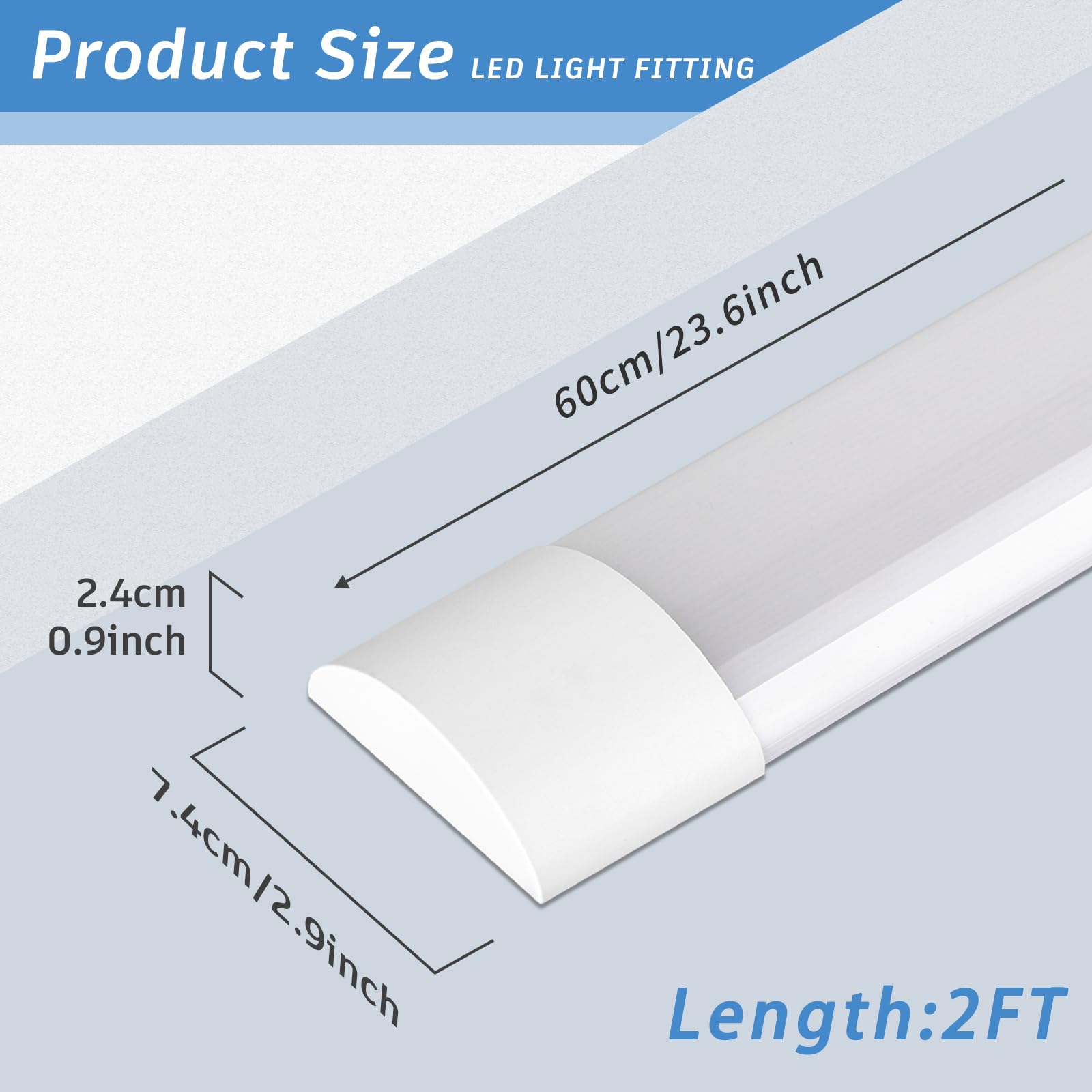 Kilipol 2Ft Led Batten Light, Ceiling Surface Mounted Slim Led Tube Lights, 20W 4000K Neutral White For Office, Shop, Garage, Ho