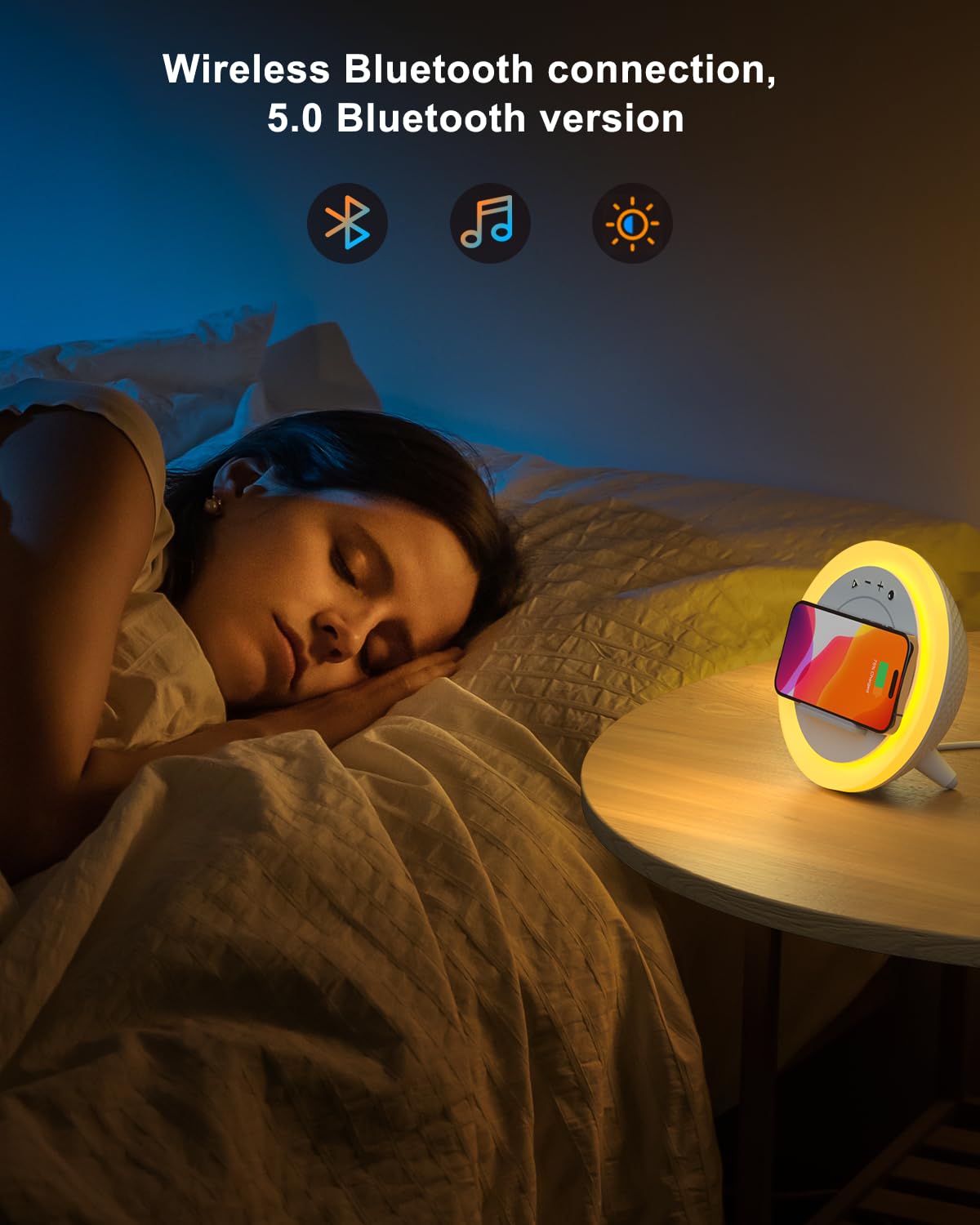 DTIDMI Bluetooth Speaker Night Light, Color Changing LED Lamp, 6.6inch Wireless Charger, White, Model A21