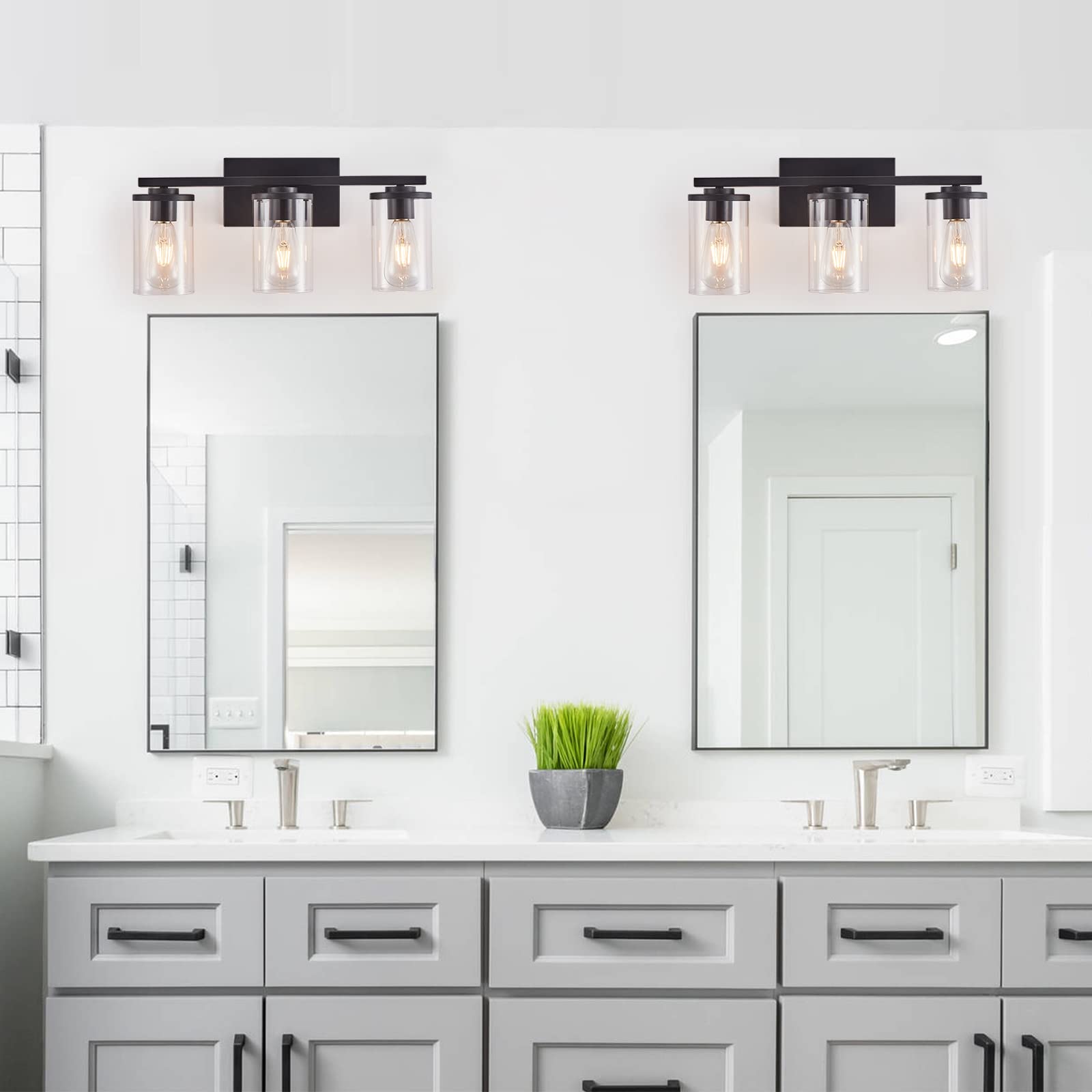 Fabulis Bathroom Vanity Light Fixtures, 3-Light Wall Sconces, Metal, Matte Black, Model B03-054-03-BK