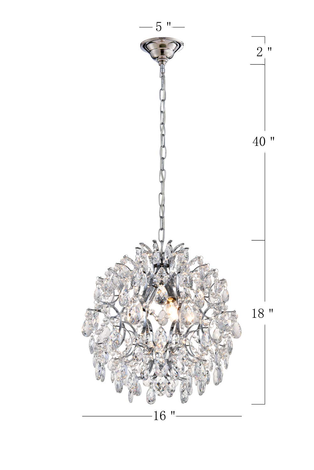 Bestier Modern Pendant Chandelier, Crystal Raindrop Design, 16" D x 18" H, Chrome Finish, 3 E12 Bulbs Required, Ideal for Dining Room, Bedroom,