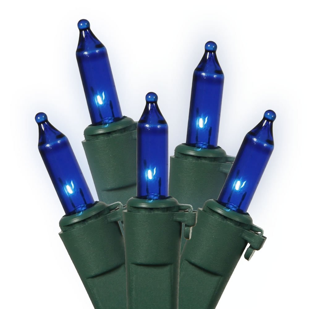 Vickerman 100 Blue Mini Light on Green Wire, 33 Christmas Light Strand