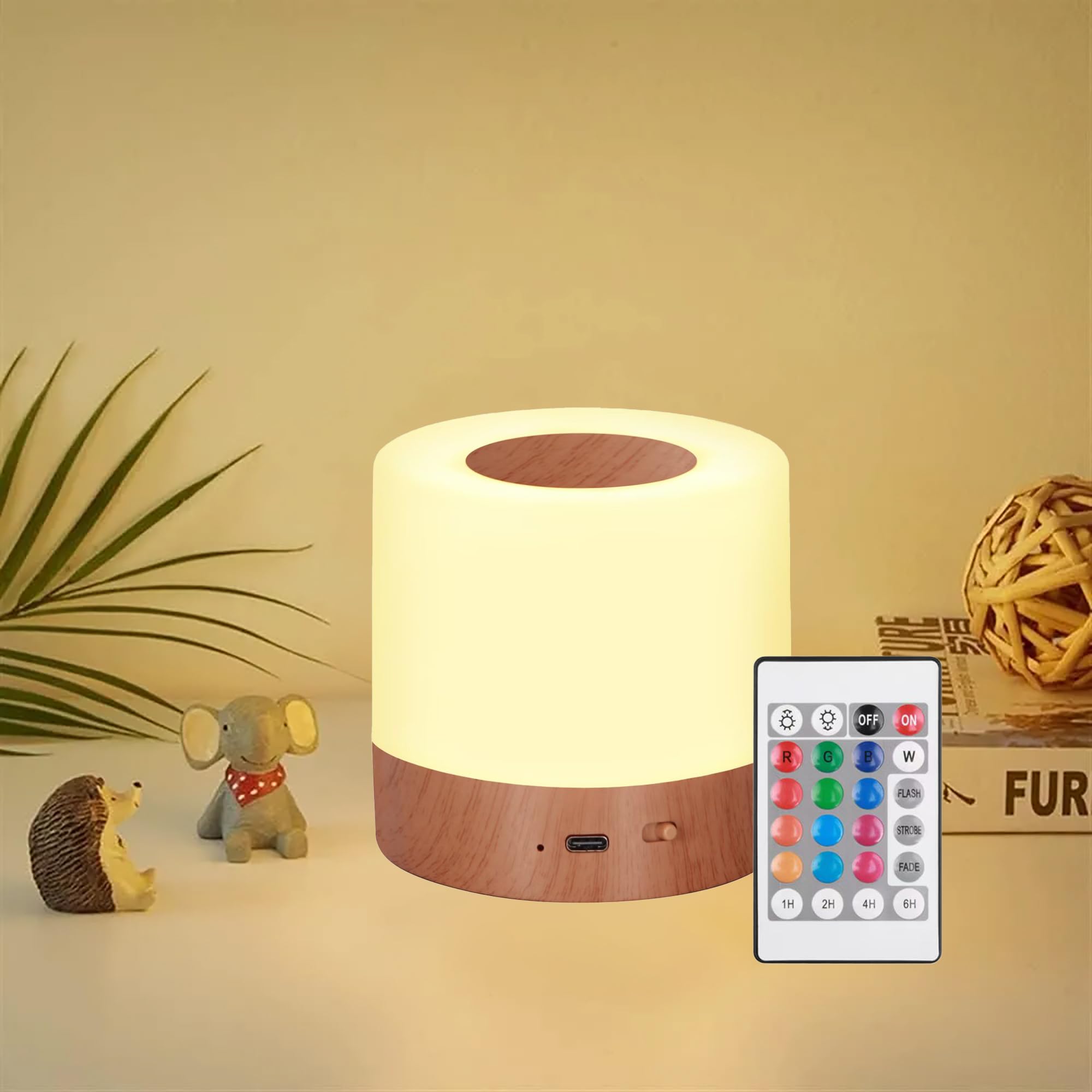 LHYueTong Nightlight, LED Bedside Touch Light, 5-Level Brightness with 13 RGB Color Ambient Lights, USB Rechargeable Desk lamp, 