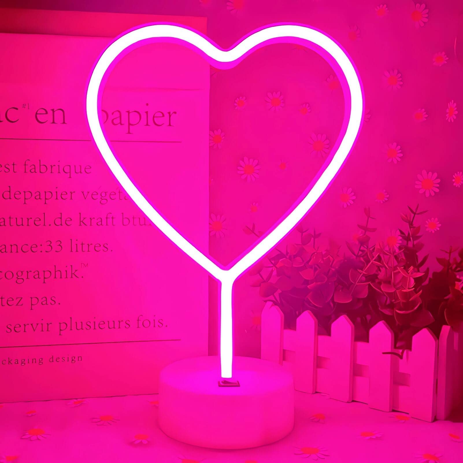 VIFULIN Neon Heart Sign Pink LED Light with Base, USB/Battery Powered Heart Decor for Bedroom, Valentines Day Decor
