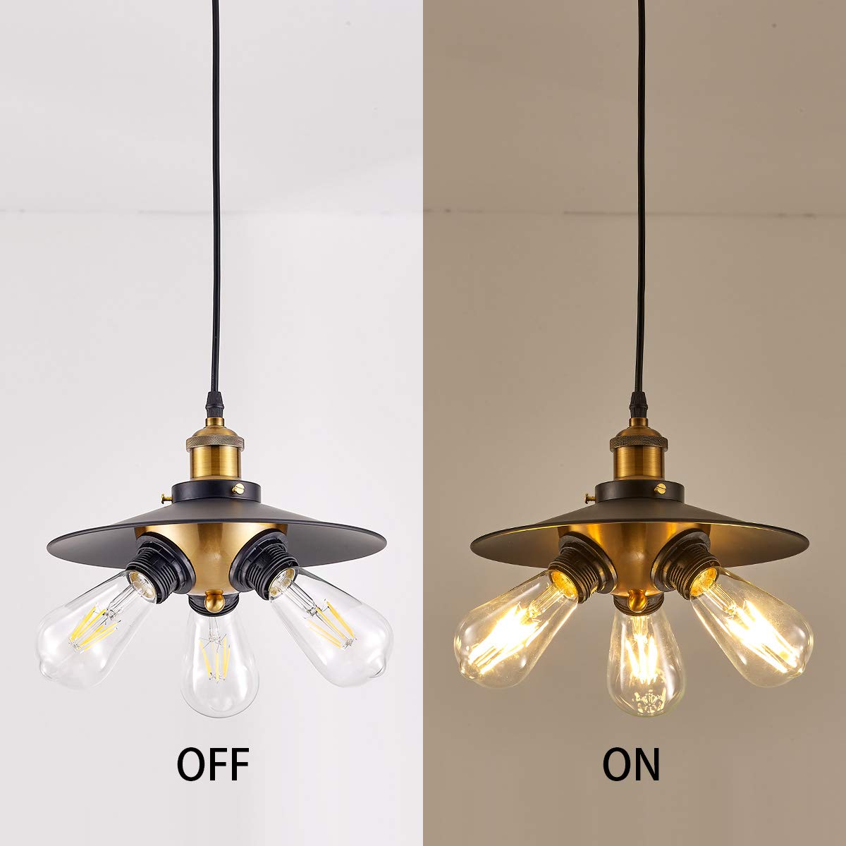 Ylong-Zs 3 Light Black Plug-In Pendant Lamp With 16.4 Ft Cord & On/Off Switch For Living Room