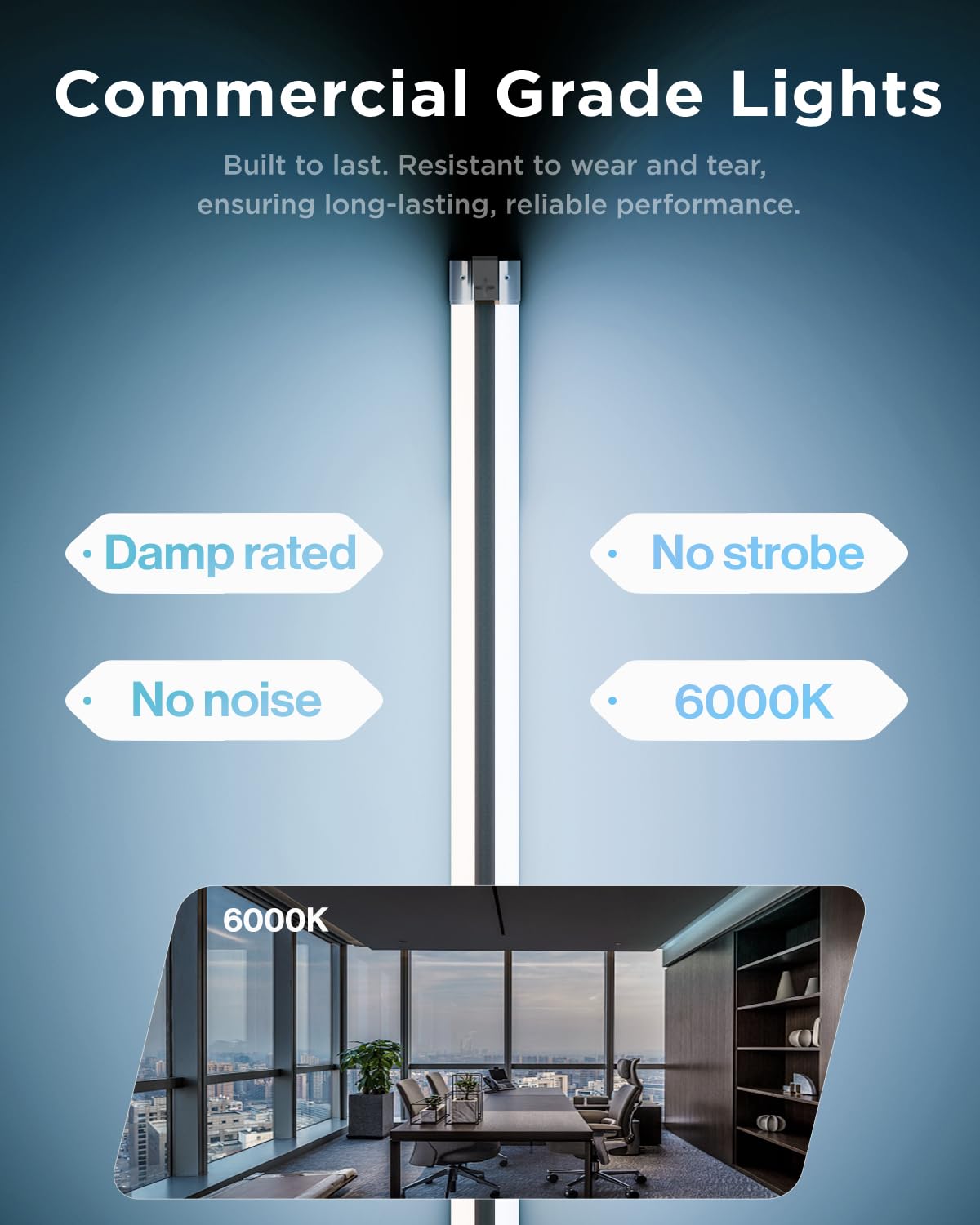 Sunco 10 Pack LED Utility Shop Light, 4500 LM, 6000K Daylight, 4 FT, Plastic, Model SH_F-WH-40W-6K-10