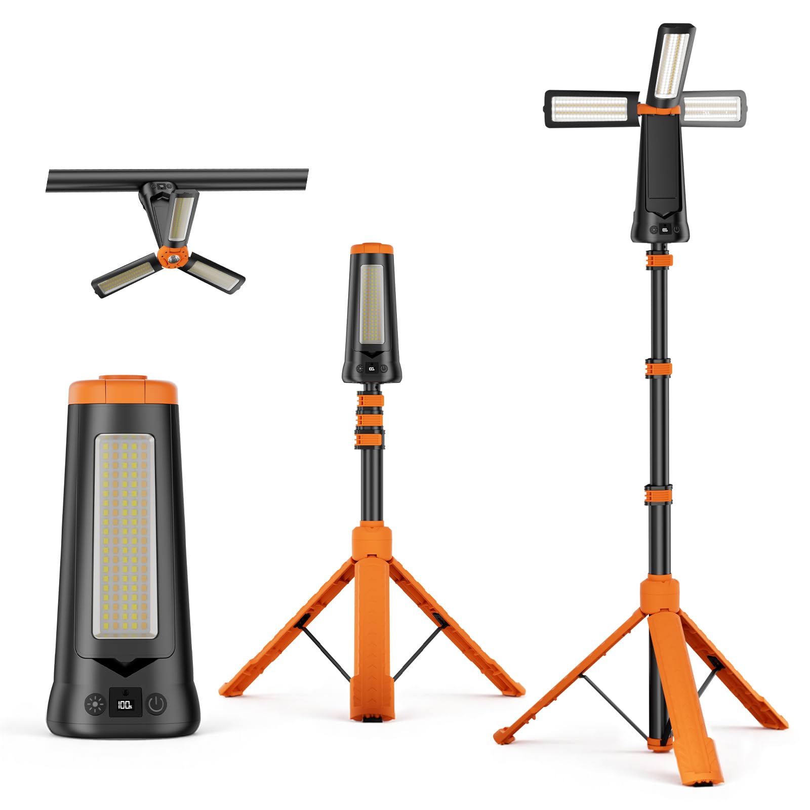 SKYFIRE Rechargeable Camping Light with Stand 7.15 ft Max Height 5500 High Lumens 10000mAh Cordless LED Work Light  Solar Magnetic Waterproof Dimmable Camping Essentials Gear with Detachable Tripod