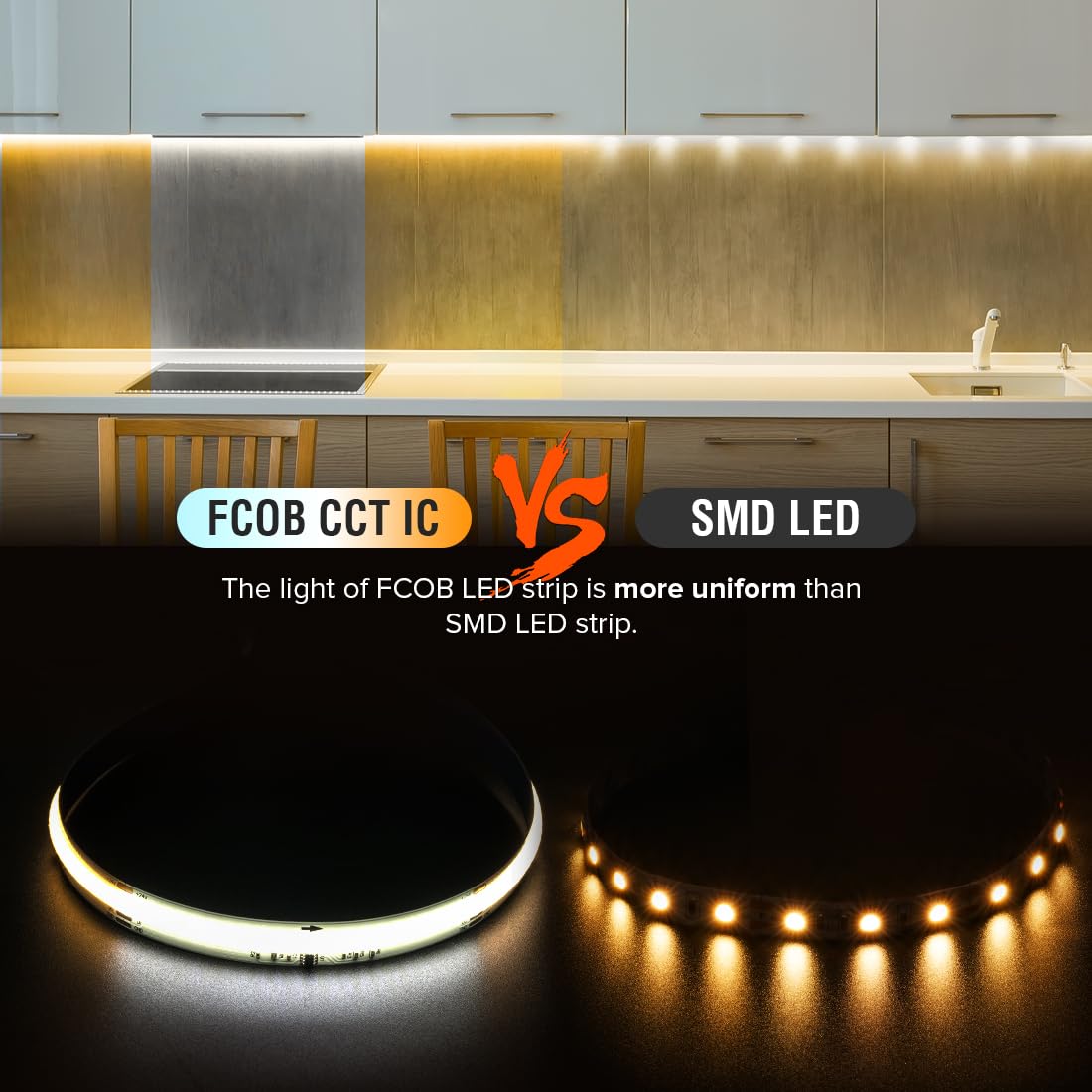 BTF-LIGHTING FCOB LED Strip 16.4FT DC24V CCT 3000K-6000K Multicolor High Density 576LED/m