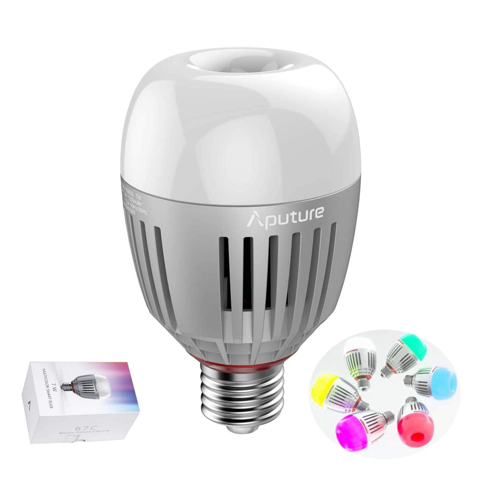 Aputure Accent B7c LED Smart Bulb 7W RGBWW,2000k-10000k Bi Color,CCT/HSI/FX Mode,App Control Built-in Battery, E26/E27 Socket