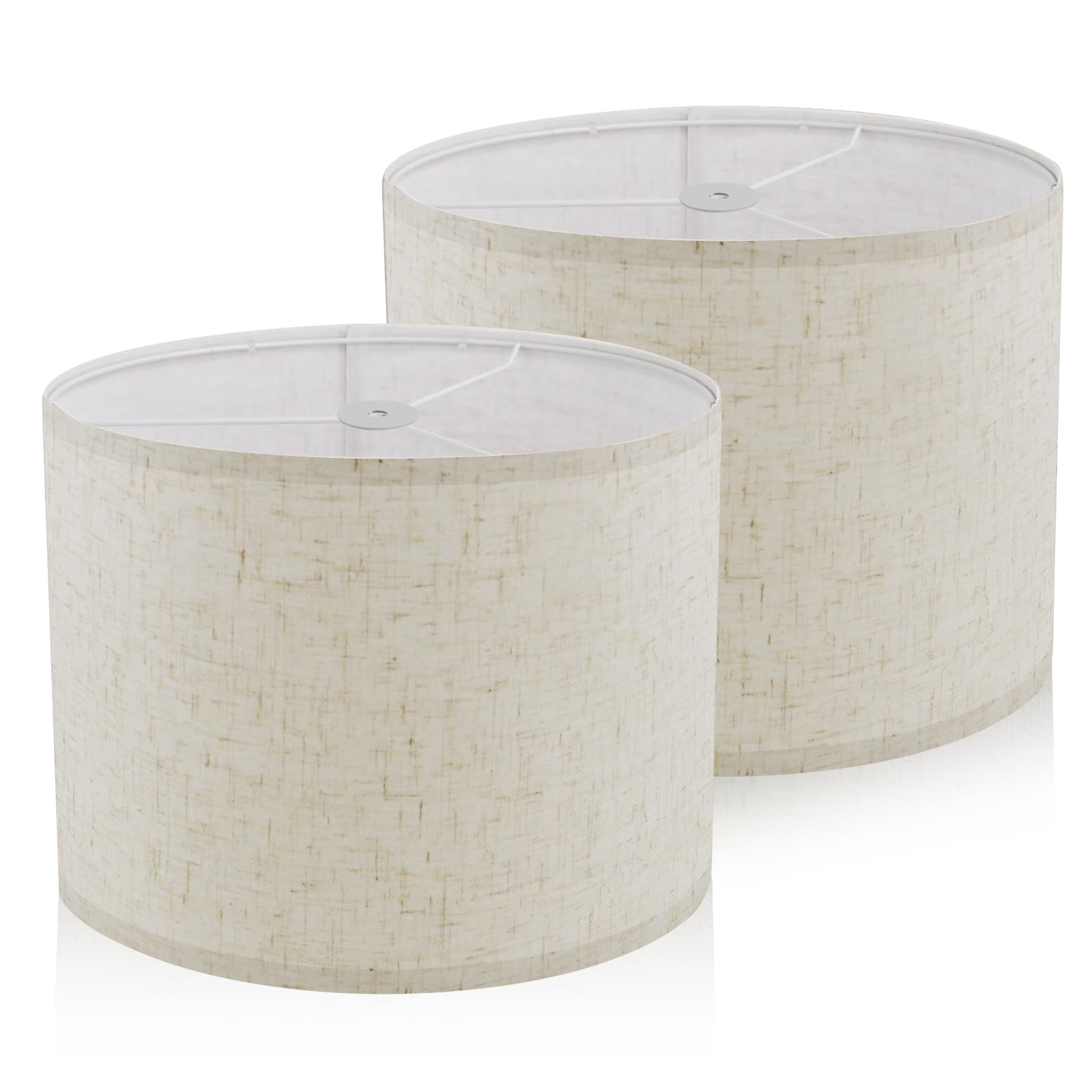 Filltown Drum Lampshades Set of 2, Beige Fabric, 12.6in Diameter x 8.3in High, Easy Assembly, For Table and Floor Lamps