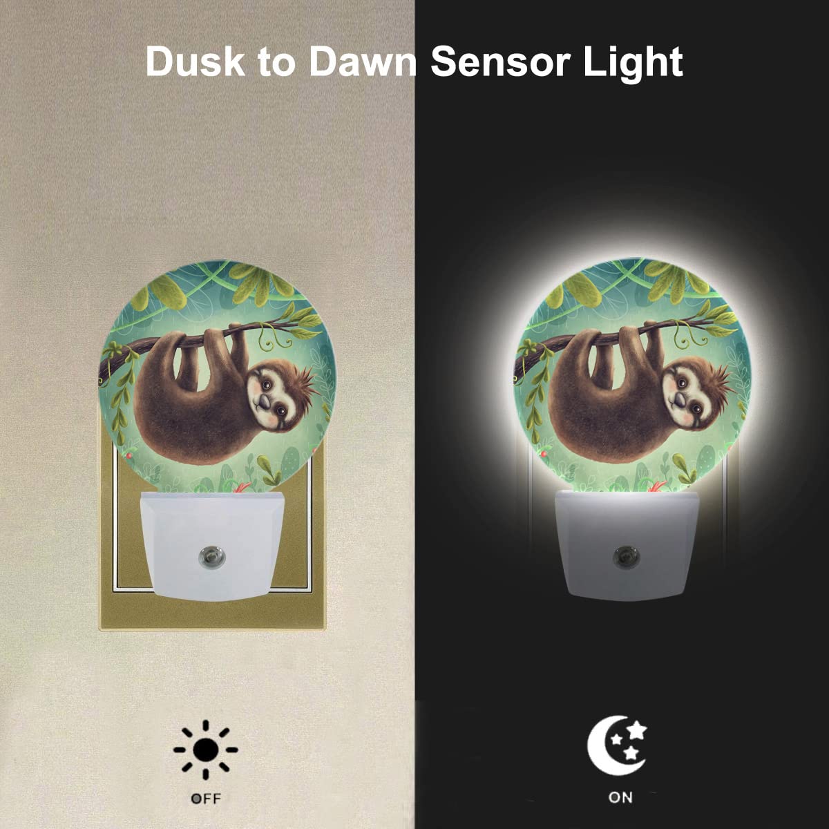 Ekobla Sloth Hanging On Tree Night Light Tropical Jungle Cute Animal Night Lights Plug Into Wall Dusk To Dawn Sensor Led Lamp Fo