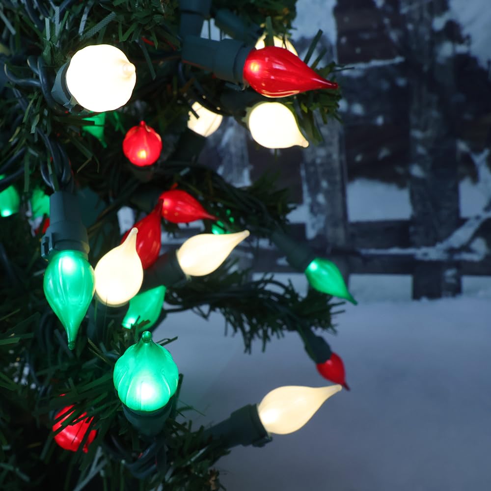 novrose Christmas Lights 50 LEDs ETL Certified Glass Bulb String Lights Green Wire Indoor/Outdoor Multi Color C3 Model