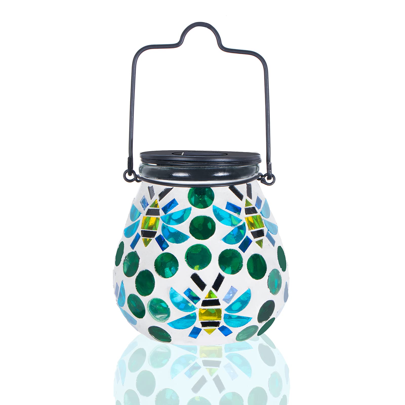 Afirst Mosaic Outdoor Lantern - Glass Solar Hanging Light, Bee Color, Waterproof for Garden and Patio Decoration, Model 4241720C-Bee