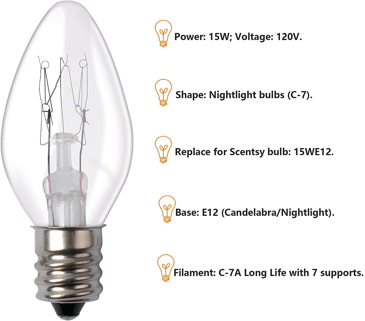 15 Watt Salt Lamp Bulbs For Himalayan, 10 Pack Scentsy Night Light Bulbs E12 Base C7 Replacement Bulbs For Salt Lamps, Scentsy Warmer Wax Diffuser, Candle Warmers