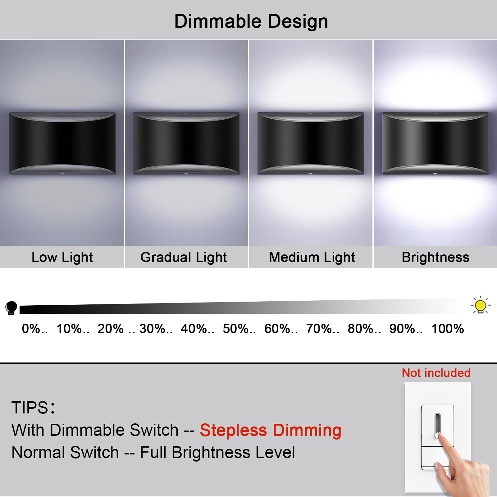 Lightess Modern Dimmable LED Wall Sconce 12W, Black-Cool White, Model 8515391 for Bedroom, Living Room, Staircase