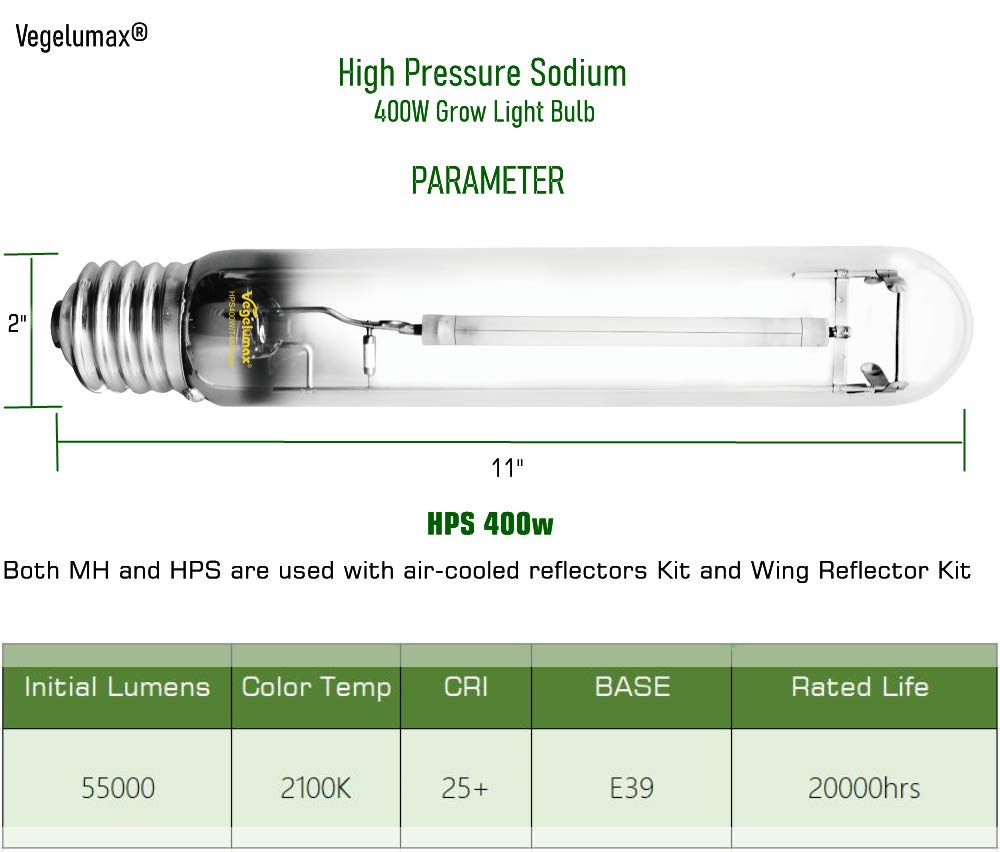 Vegelumax 400W Hps Super Grow Light Bulb,High Par Enhanced Red And Orange Spectrum,Cct 2100K,Ultra Bright 55,000 Lumens,E39 Base,1Pack