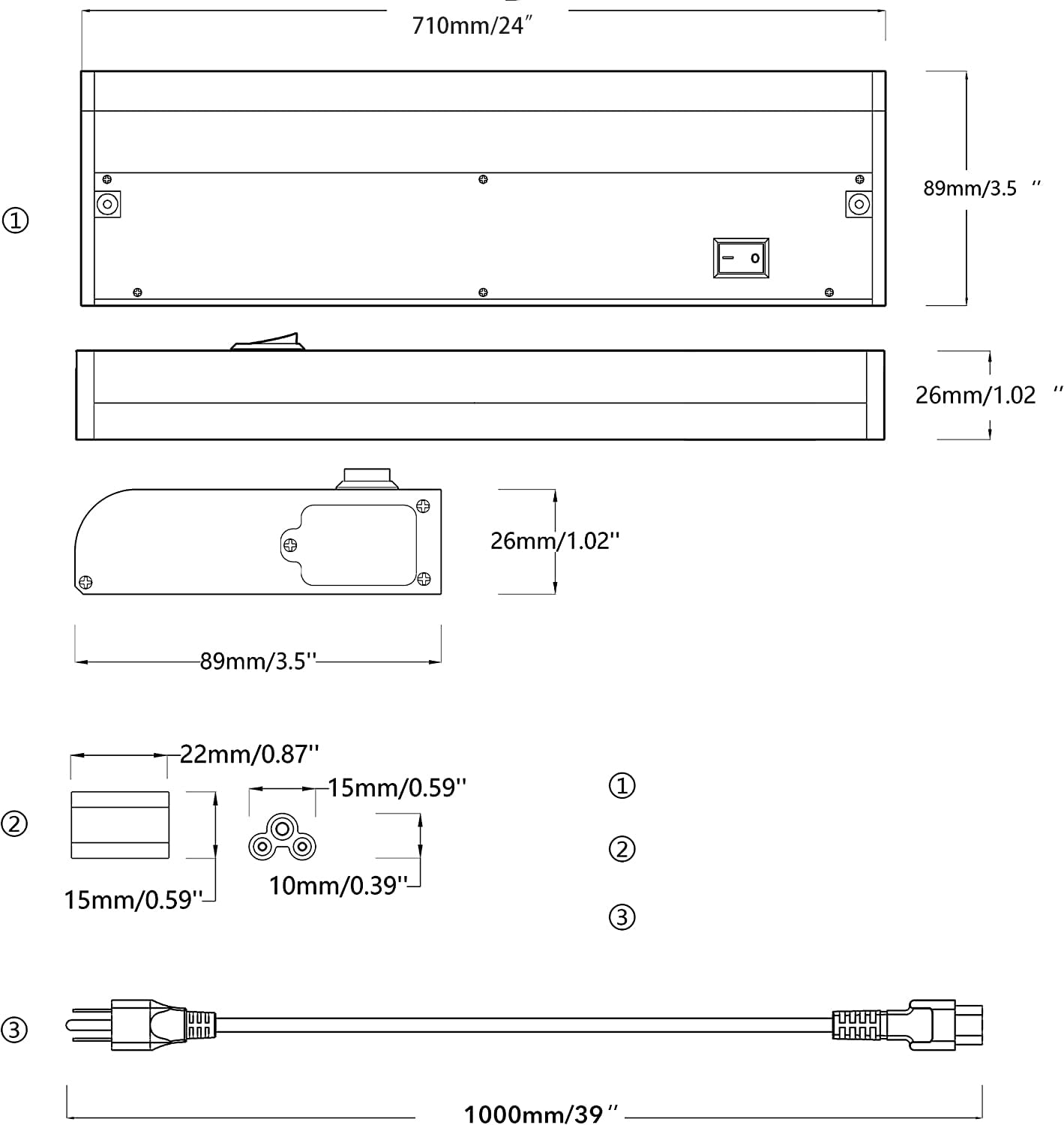 LAMPAOUS LED Under Cabinet Lighting, Smart RGB Dimmable, 2-Bar 24 Inch, White, Hardwired, Model LPS-FS-9, Alexa & App Control, 2