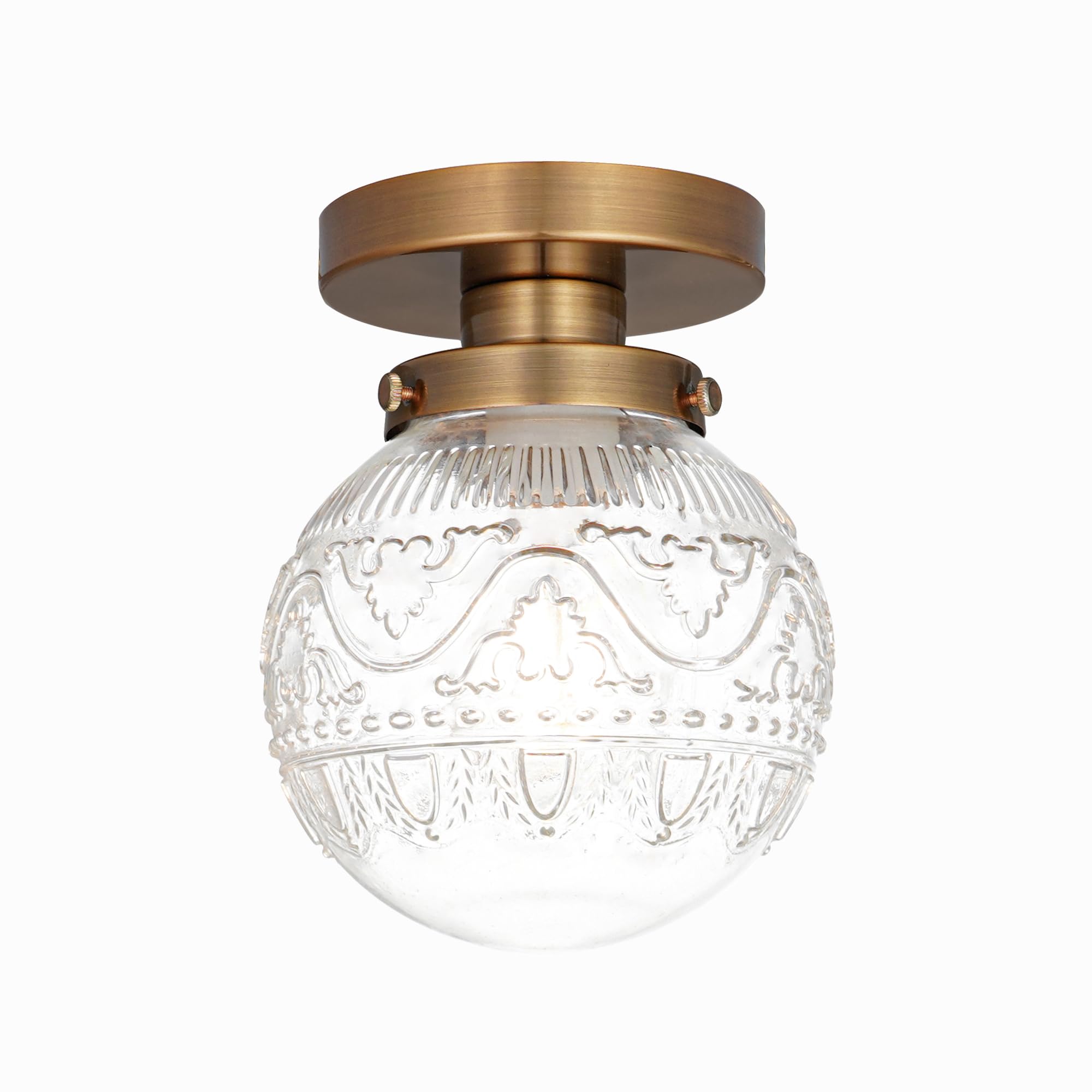 Daunton Semi Flush Mount Ceiling Light, Modern Globe Clear Glass Ceiling Light Fixture, Vintage Small Brass Gold Hallway Light Fixtures For Kitchen, Entryway, Bathroom, Closet
