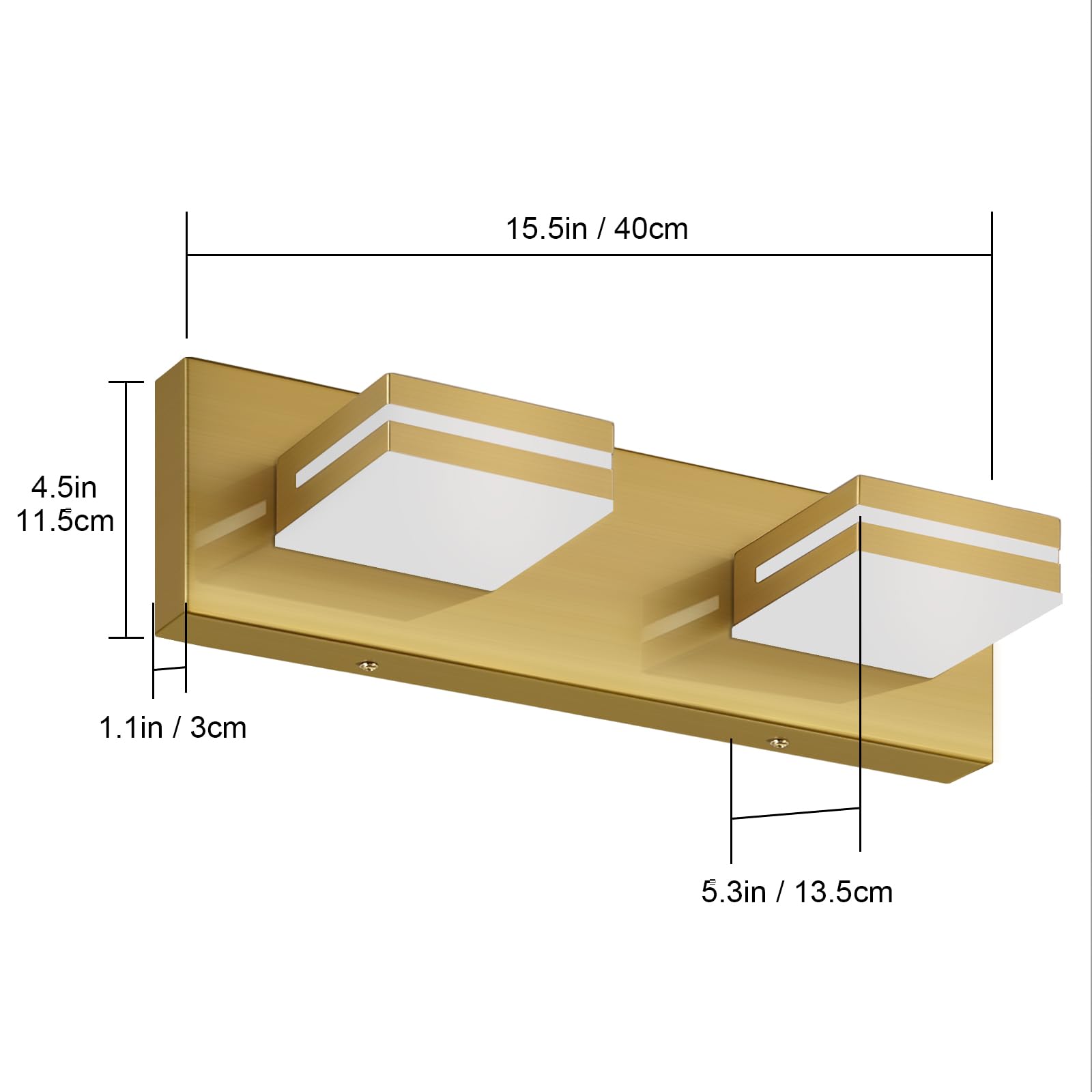 SineRise LED Bathroom Vanity Light Fixtures, 2-Light, 15.5-Inch, Brass, Acrylic, Non-dimmable, Model b278e1b7-76dc-4